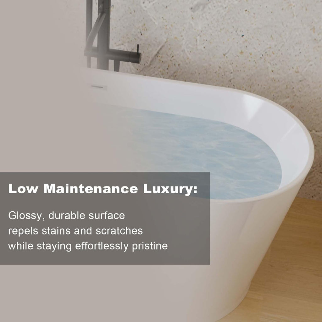 Acrylic Freestanding Soaking Bathtub with Toe-Tap Chrome Drain, Oval Stand Alone Tub, Ergonomic Soaking Tub (67")