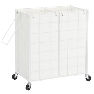 Double Laundry Hamper with Wheels, Metal Rolling Laundry Basket