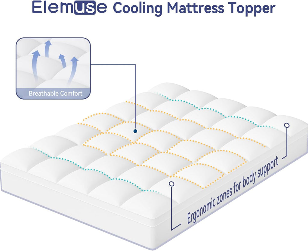 Full Mattress Topper, Extra Thick Pillow Top Mattress Pad Cover | Plush soft breathable bed topper for back pain