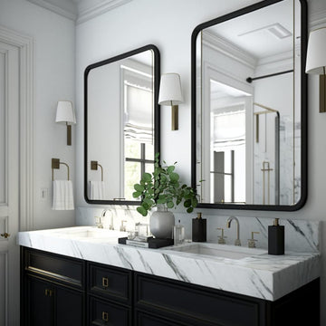 2-Pack Black Bathroom Mirrors for Over Sink 24 x 36 Inch, Metal Frame Rectangle Wall Mirror, Modern Farmhouse Vanity