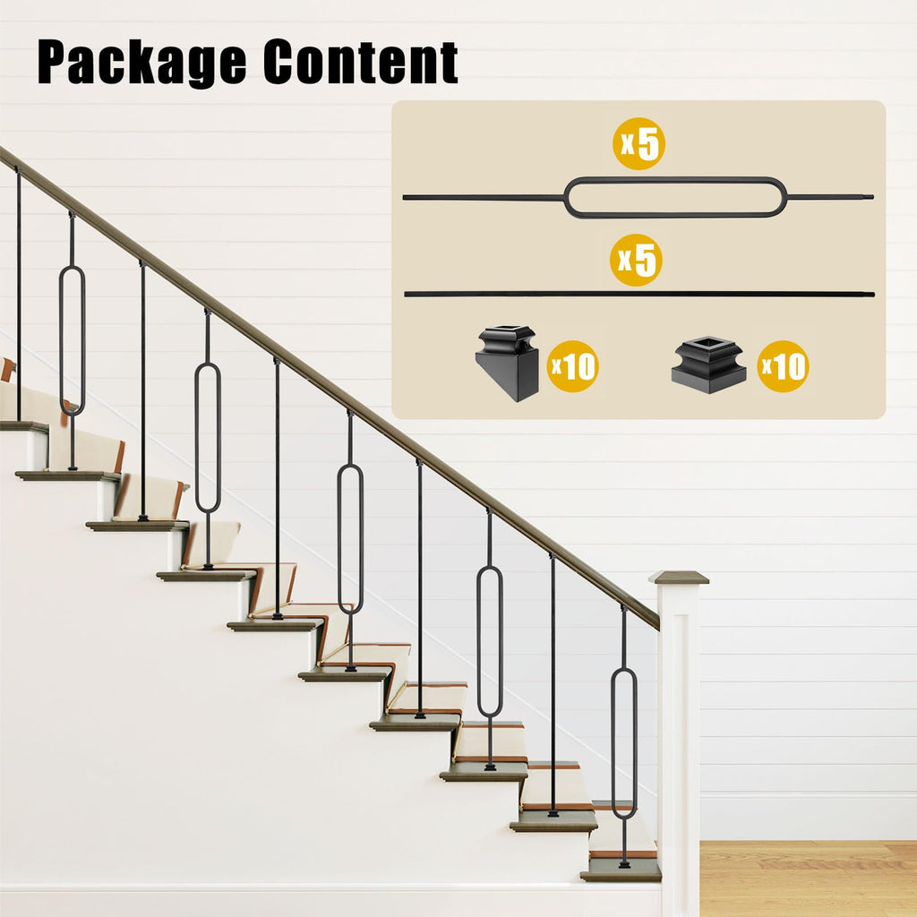 Deck Balusters, 10 Pack Wrought Iron Balusters, 1/2" Deck Railing Stair Metal Deck Spindles, Staircase Baluster W/ 20