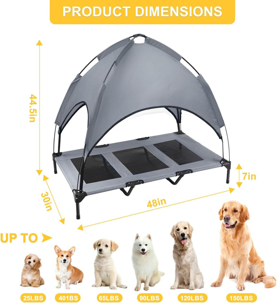 Elevated Dog Bed with Canopy, 48-inch Waterproof Pet Cot, Portable Outdoor Pet Bed with Carry Bag, Indoor/Outdoor