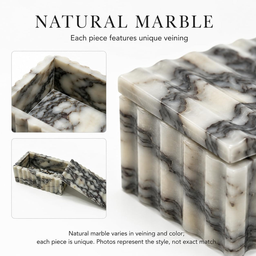 Marble Storage Box with Lid, White Purple Wave Organizer