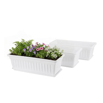 Rectangle Plastic Flower Boxes, 3 Pack Large Long Planter 16.9x7.48 Inch Morden Thicken Vegetable Plant Pot with Tray
