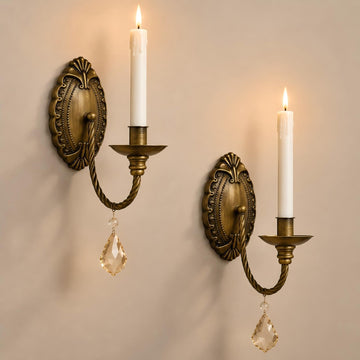 Vintage Wall Candle Sconces Set of 2, Antique Brass Victorian Wall Sconces