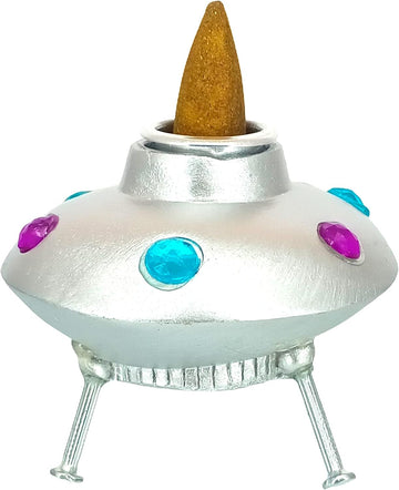Space Ship Backflow Incense Burner - 2 Inch Mini Resin Fountain Holder for Meditation, Relaxation, Aromatherapy &