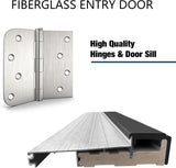 Modern 36 x 80 Fiberglass Entry Door with Low-E Glass, 6-Lite Front Door for Home, Pre-Hung Fiberglass Door System