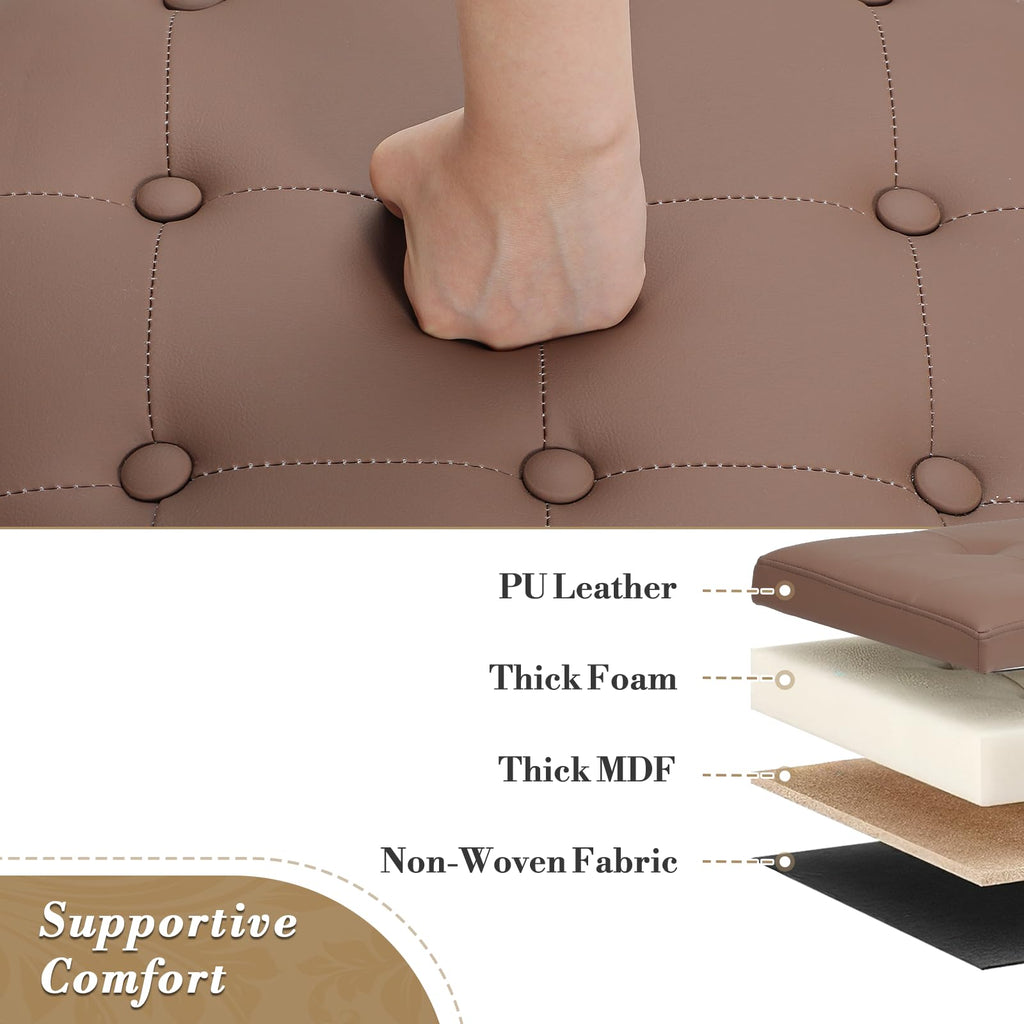 20 Inch Small Ottoman with Storage, Round PU Leather Storage Ottoman with Removable Lid, Stylish Footstool Foot Rest