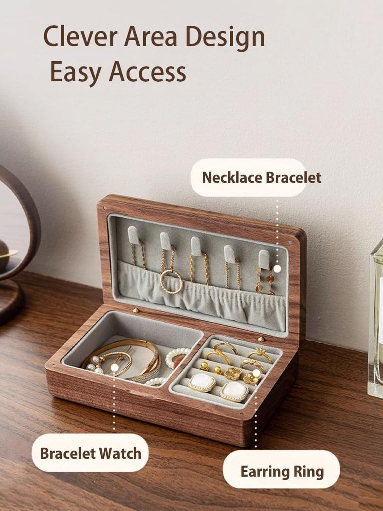 Small Wooden Jewelry Box, Vintage Delicate Walnut Wood Jewelry Case, Ideal Gift for Man Women, Protable Travel