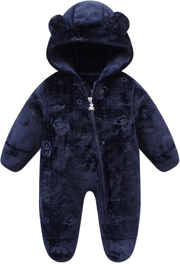 Baby Bear Suit Thin Fleece Footie Romper Snowsuit Hooded Jumpsuit Bodysuit Winter Clothes Boy Girl