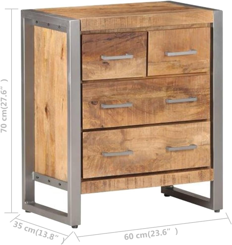 Industrial Sideboard Cabinet with 4 Drawers, Mango Wood Storage Chest Accent Furniture 23.6 x 13.8 x 27.6 Inch