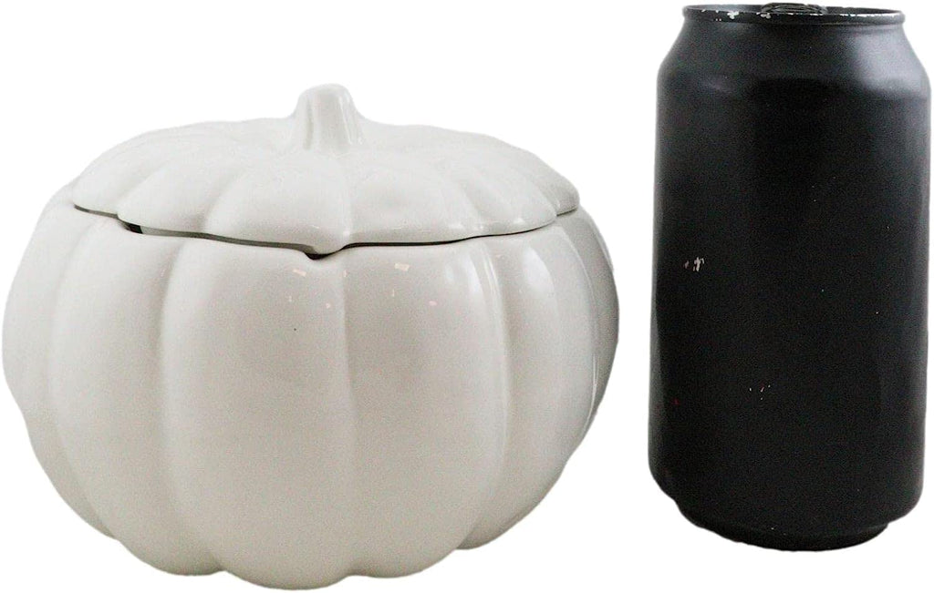 Ceramic Stoneware White Harvest Pumpkin Bowl With Lid 6" Diameter (8)