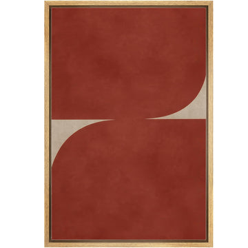 Framed Canvas Print Wall Art Modern Geometric Curve in Deep Red and Taupe Illustrations Fine Art Mid-Century Modern
