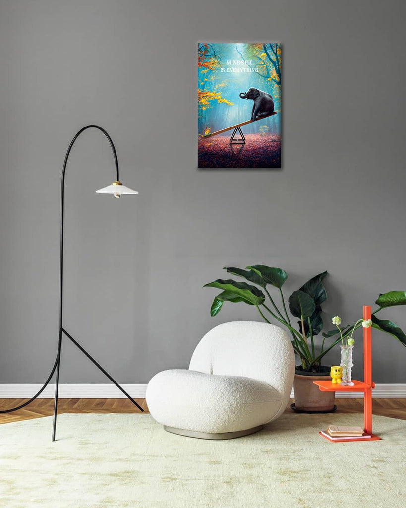 Elephant Wall Art Mindset Motivation Office Wall Canvas Animals Poster Framed Artwork Ready to Hang (16x24 inch)