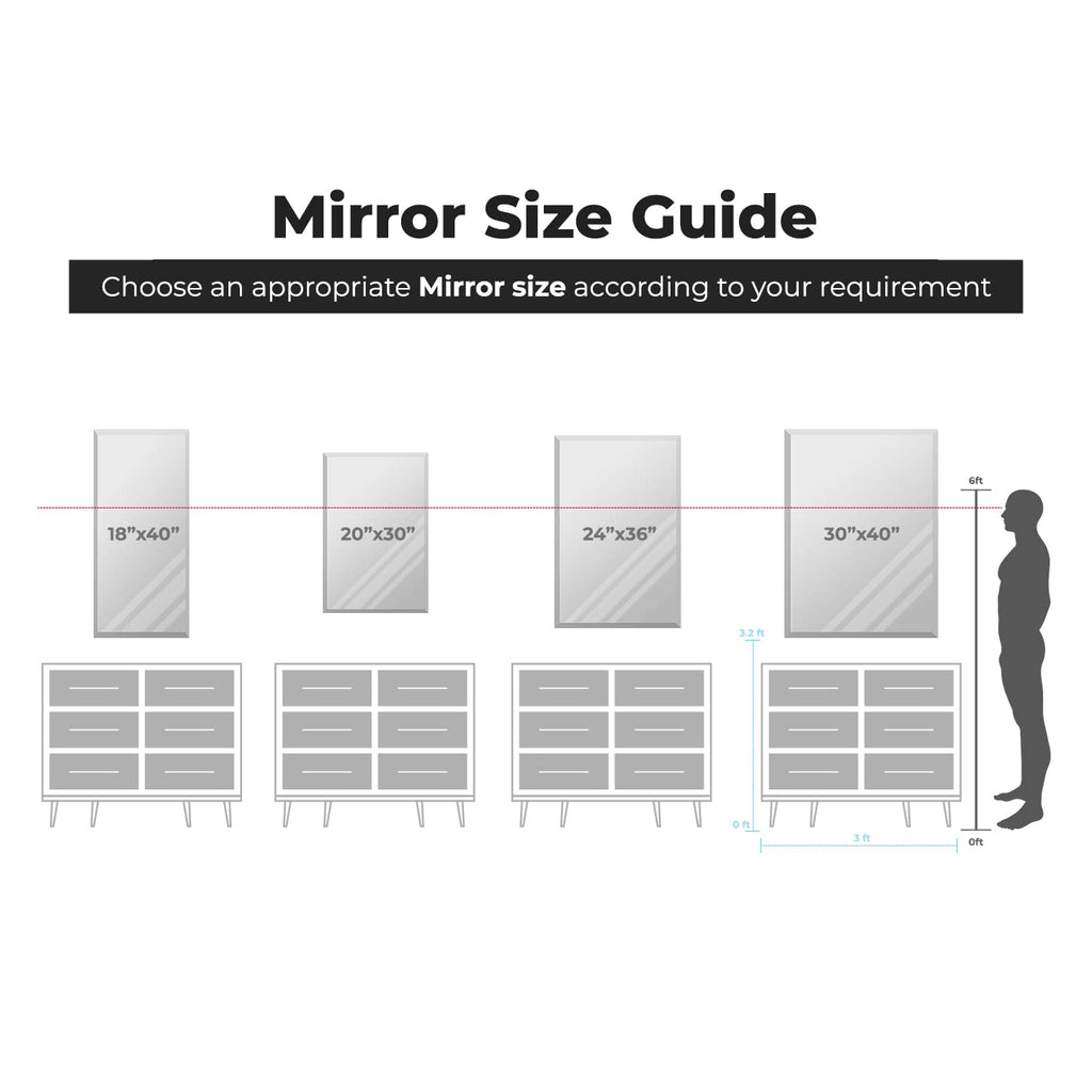 30" x 40" Inch Rectangle Beveled Polished Frameless Wall Mirror with Hooks by (MRec30x40BE6MM)