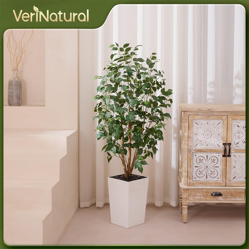 5ft Artificial Ficus Tree,UV Resistant Tall Faux Tree