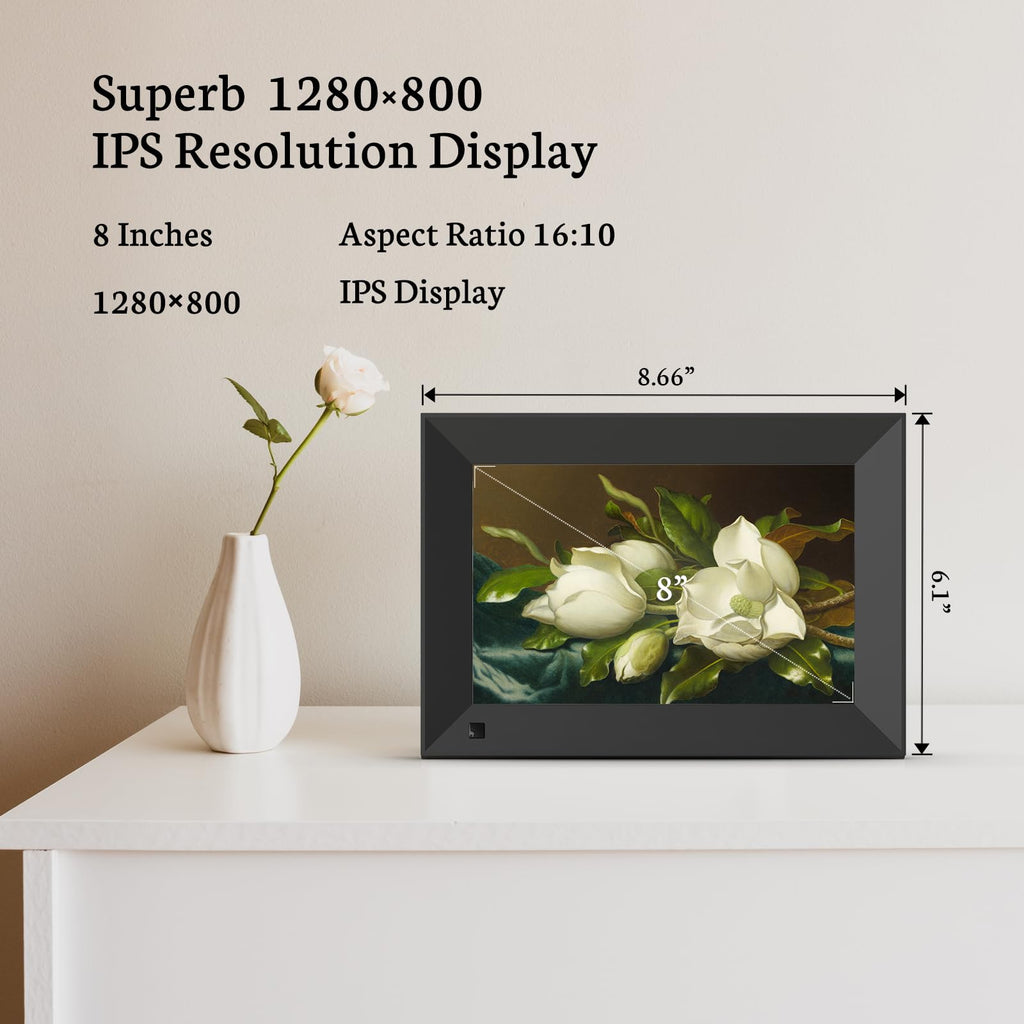 8" Digital Picture Frame, Touchscreen Small Display, 16GB
