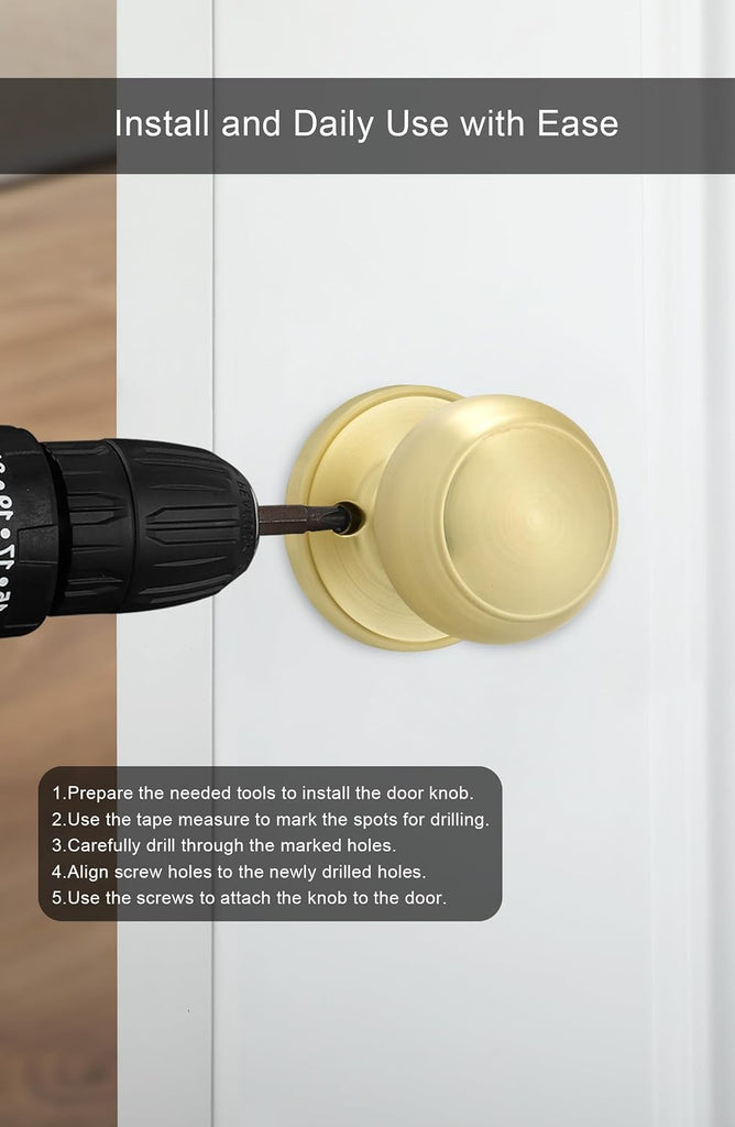 2 Pieces Gold Dummy Door Knobs, No-Turning Door Dummy Knob