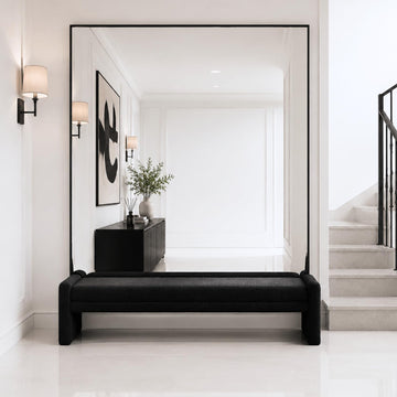 66.9" W Modern Boucle Shoe Bench King Size End of Bed Bench, Black.