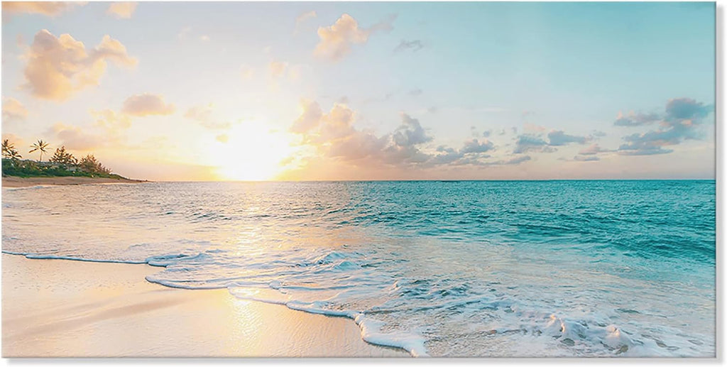 Ocean Beach Sunset Canvas Wall Art Seascape Paintings Coastal Picture Framed Artwork Living Room Office Wall Decor