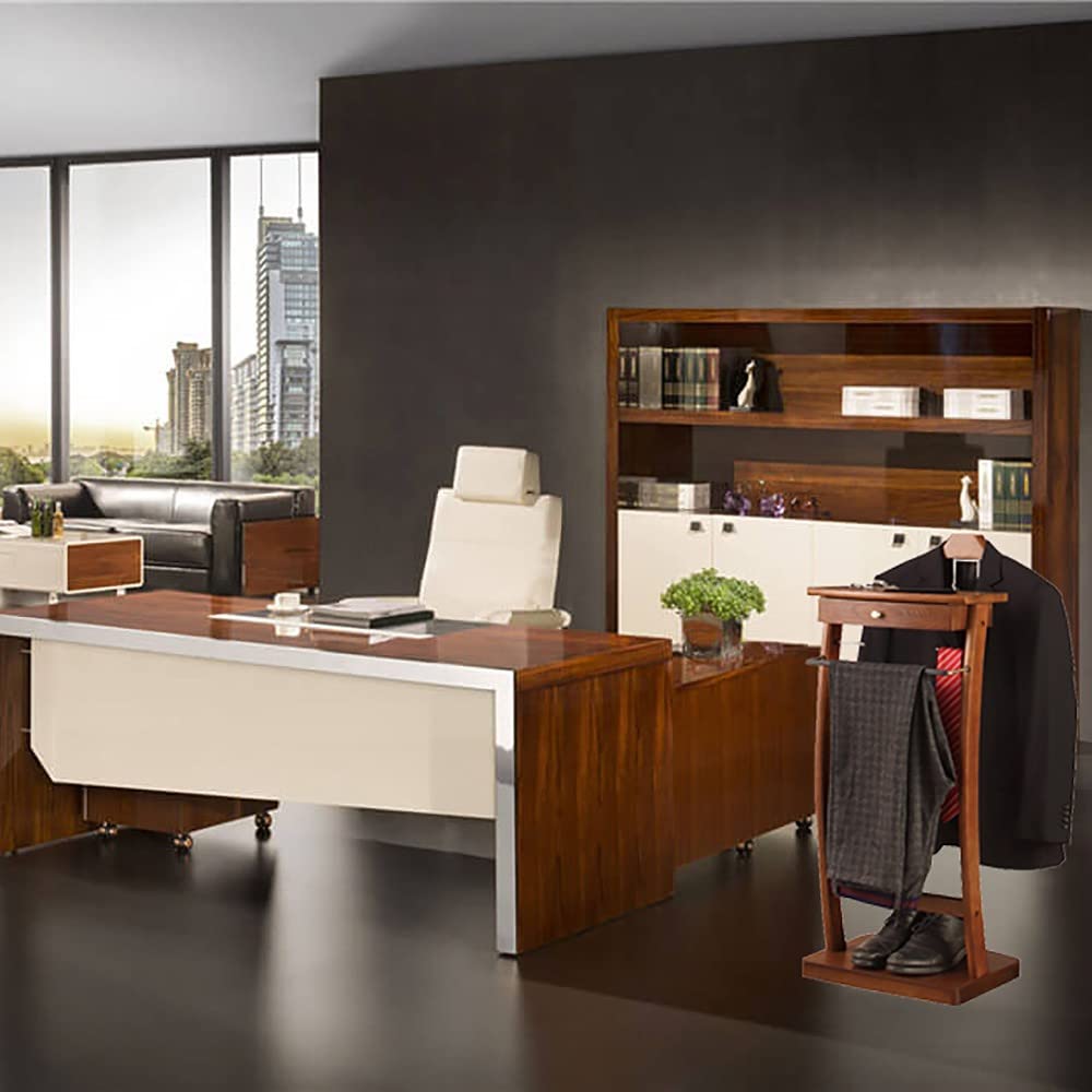 Suit Valet Stand with Tray, Wood Valet Stand for Men, Floor Standing Clothes Valet Stand, Valet Stand Living Room Bed