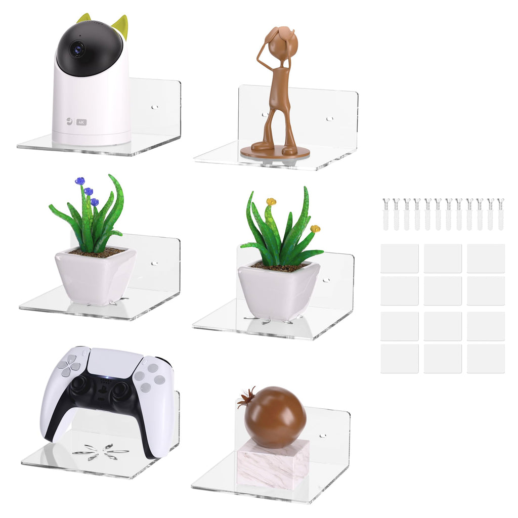 Acrylic Wall Shelves, Clear 6 inch Floating Shelves for Display, Echo, Cameras, Speaker, Router Wall Mounted Transparent