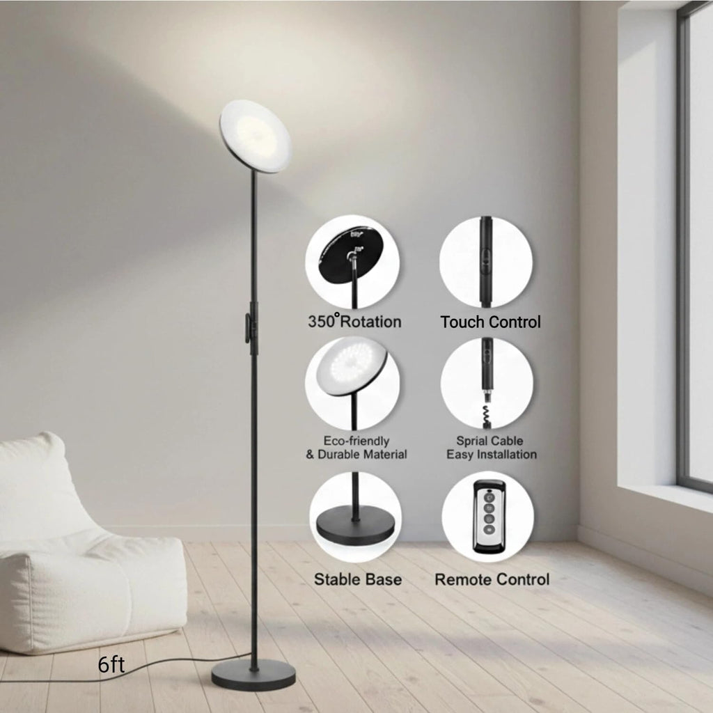 Floor Lamp,30W/2400LM Sky LED Modern Torchiere 3 Color Temperatures Super Bright-Tall Standing Pole Light with Remote