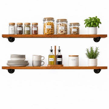 36 inch Industrial Pipe Floating Shelves, Rustic Wood Wall Shelf