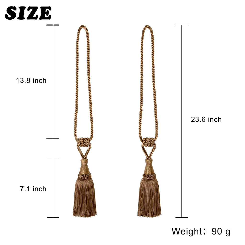 Tassel Curtain Tiebacks Handmade Holdbacks (Coffee) - 2 Pack