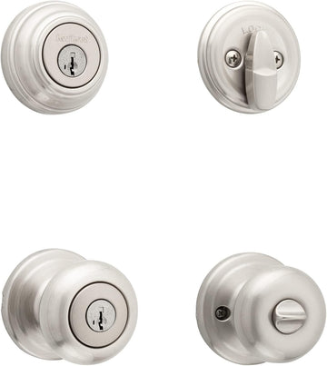 Juno Keyed Entry Door Knob and Single Cylinder Deadbolt Combo Pack with Antimicrobial Protection Featuring