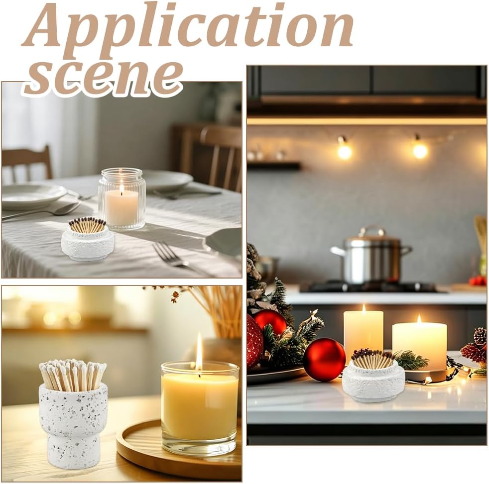 Styles Decorative Match Holder Concrete Cute Match Jar Beige Matchstick Organizer Modern Home Decor Gifts - Set of 2