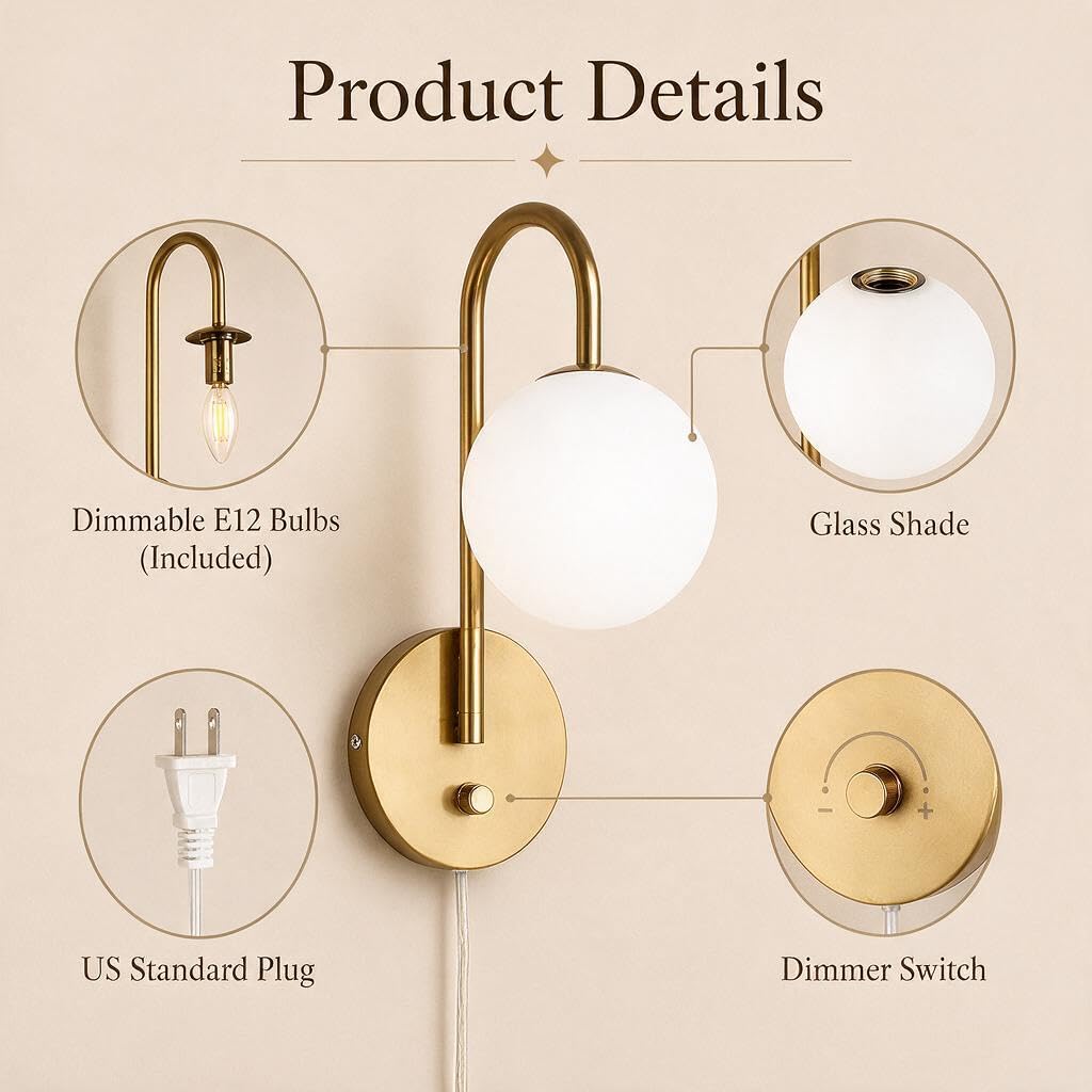 Dimmable E12 Wall Sconces Set of 2,Plug in Wall Sconces with 6.56ft Power Cord, Plug in Wall Sconce,Wall Lights
