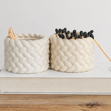 Concrete Match Holder with Striker-Elegant Decorative Match in Jar-for Cute/Fancy/Mini Candle - Set of 2