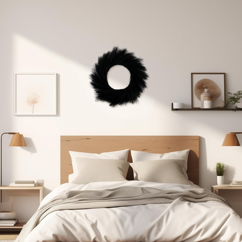 Pampas Grass Wreath 24 Inch Farmhouse Wreath for Front Door Black