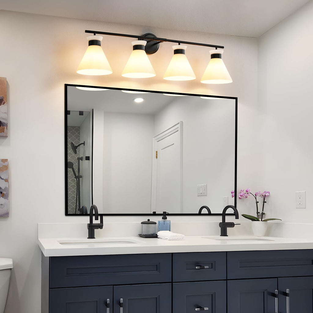 Black Bathroom Vanity Light Fixtures: Bathroom Lighting Fixtures over Mirror 36 inch with Milky White Frosted Glass