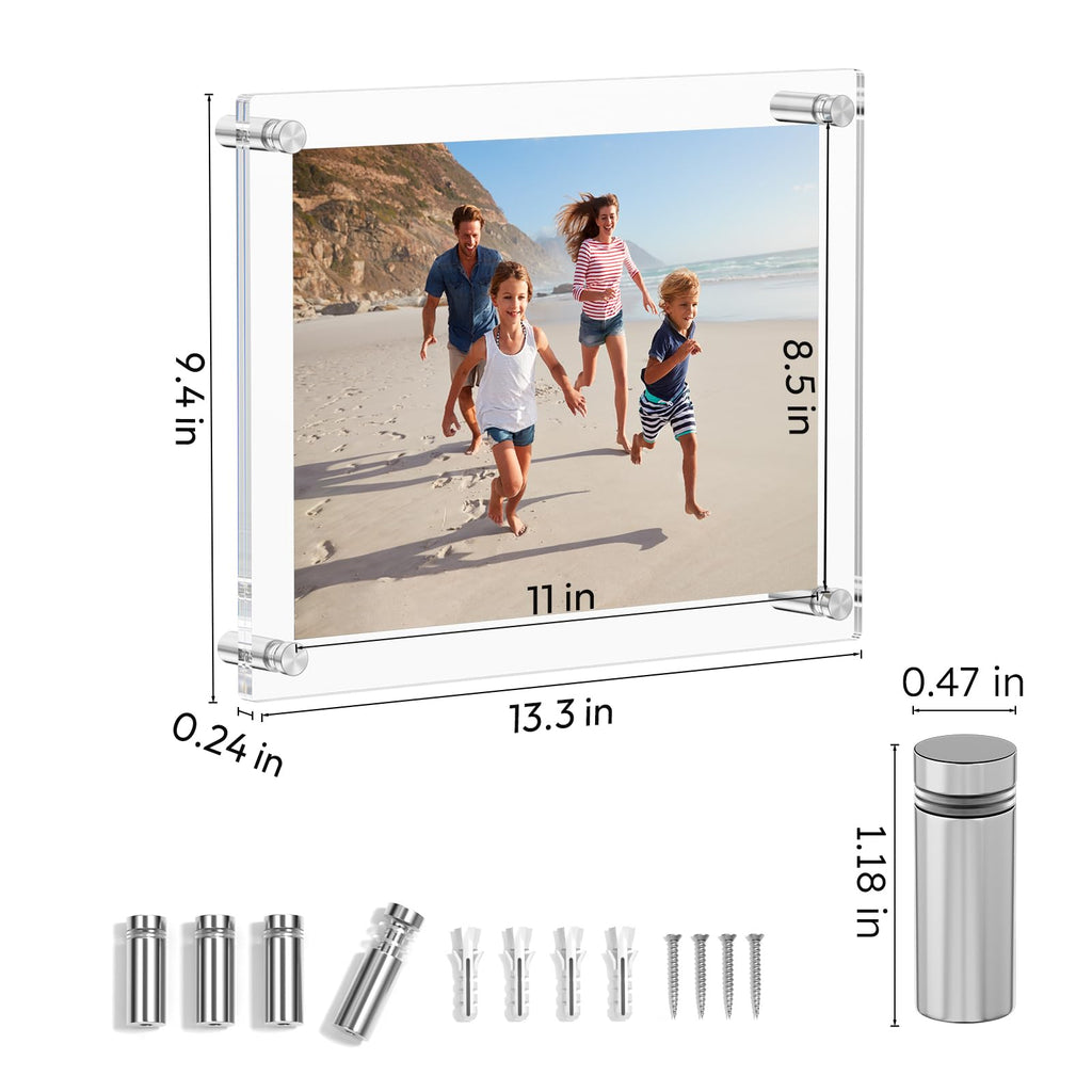 8.5x11 Acrylic Picture Frames 4 Pack, Clear Floating Wall Frames