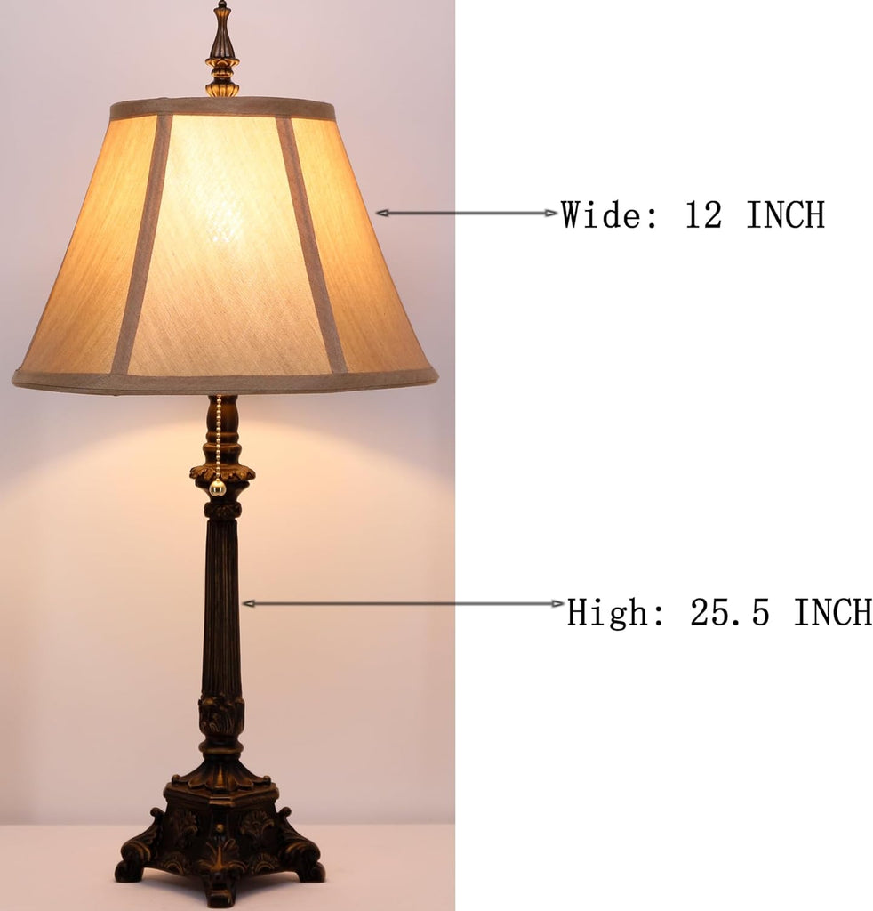 Farmhouse Table Lamp Antique Resin Base Traditional Rustic Mid-Century Desk Lamp 25.5 Inch Tall Office Bedroom
