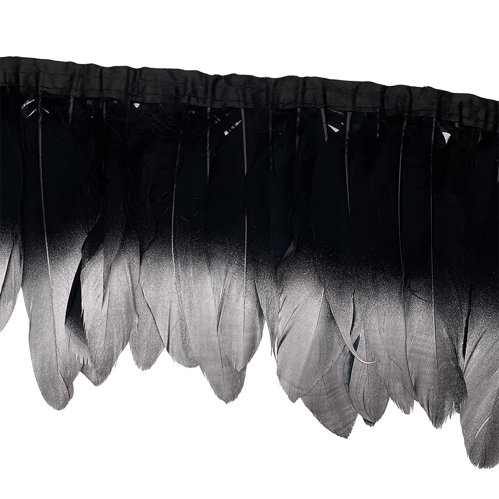 Natural Dyed Duck Goose Feather Trim Fringe Craft Feather Clothing Accessories Pack of 2 Yards (Black&Silver)