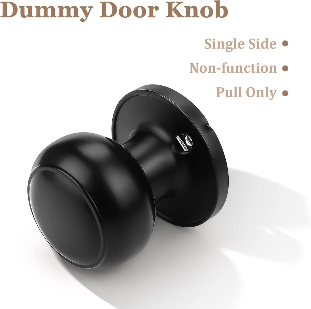 6 Pack Classic Closet Door Knobs Dummy Door Knob, Individual Non-Turning Dummy Door Knob Single Side, Black Interior