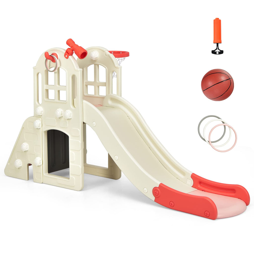 Toddler Large Slide, 6 in 1 Kids Slide Climber Set (Pink)