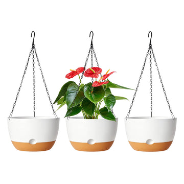 Hanging Planters, 3 Pack, Self-Watering, 10 Inch, White
