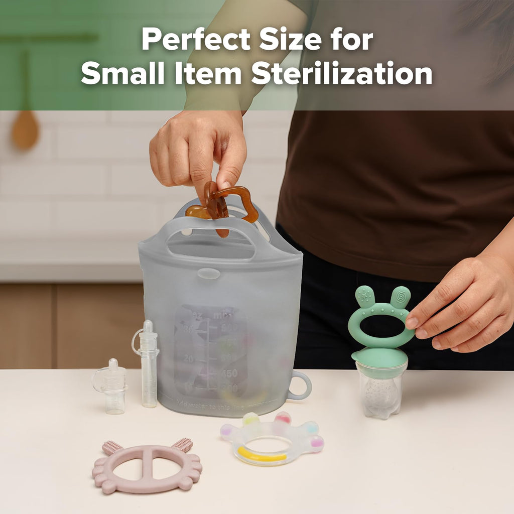 Silicone Travel Microwave Steamer & Steriliser Bag, 30oz/900ml Reusable Silicone Steaming Bags for Baby Small Items