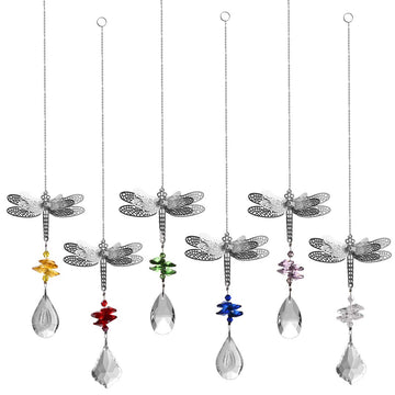 Dragonfly Crystal Prisms Bead Hanging Crystal for Windows Garden Wedding Christams Decor Mirror, Set of 6