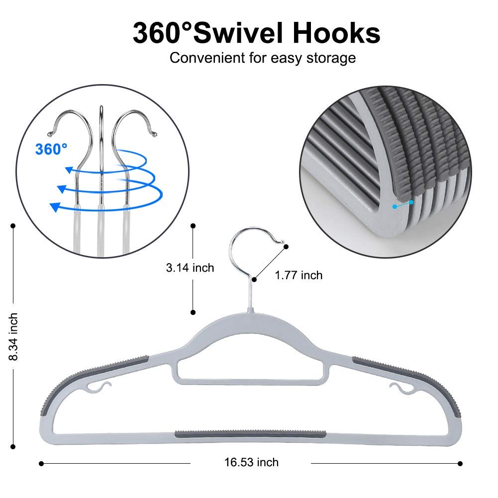 30 Pack Plastic Clothes Hangers, Gray, Non-Slip, Space-Saving