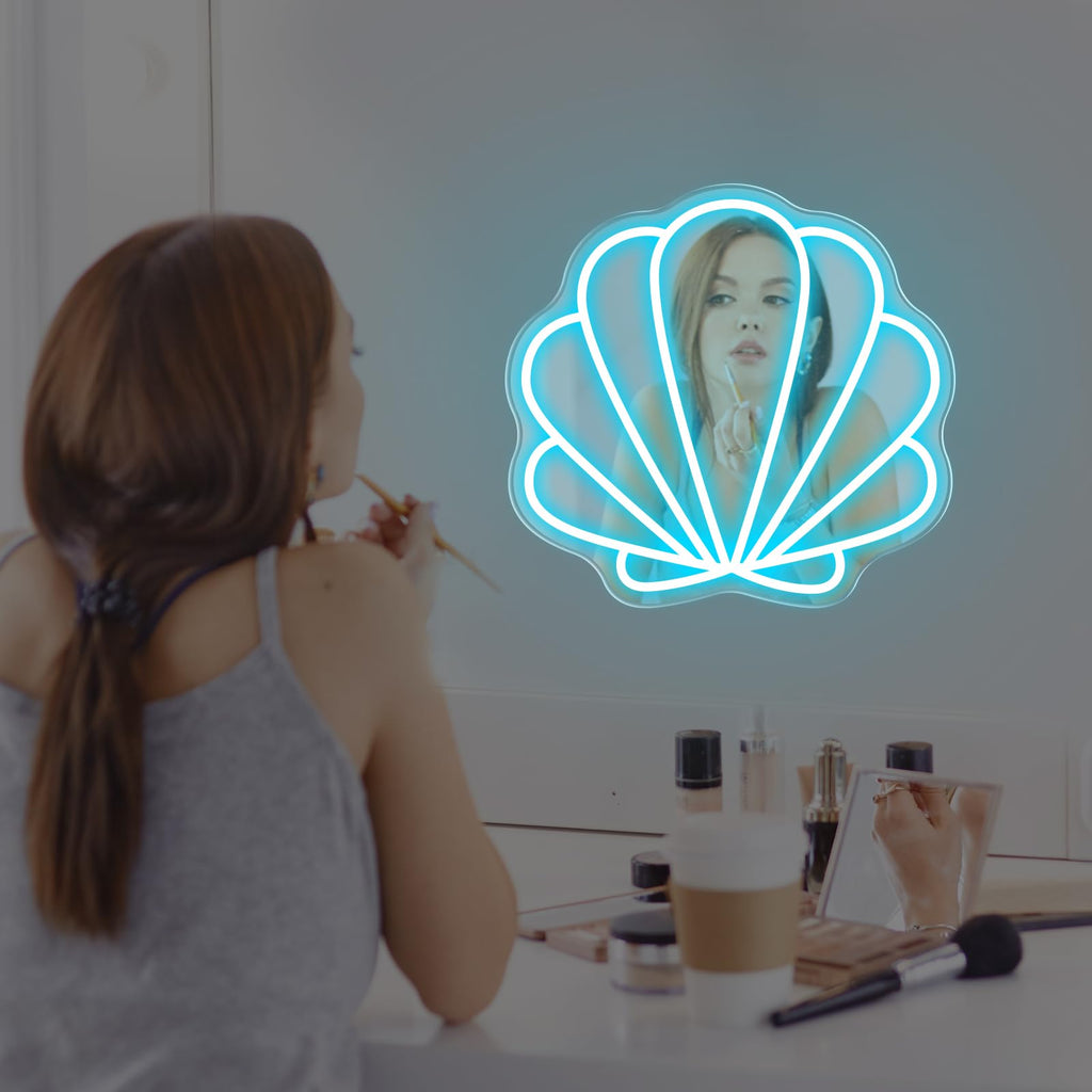 Seashell Mirror Neon Sign - Ice Blue Shell Led Light Bedroom