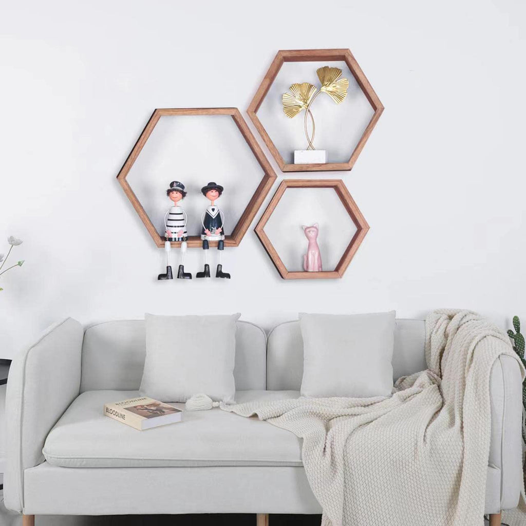 Hexagon Shelves, Floating Wall Shelf, Honeycomb Octagon Cube Shelves Wood