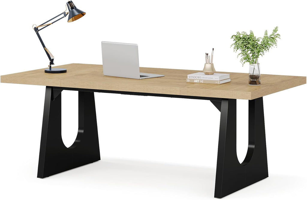 70.86-Inch Executive Desk, Large Computer Office Desk with Double Wood Pedestal