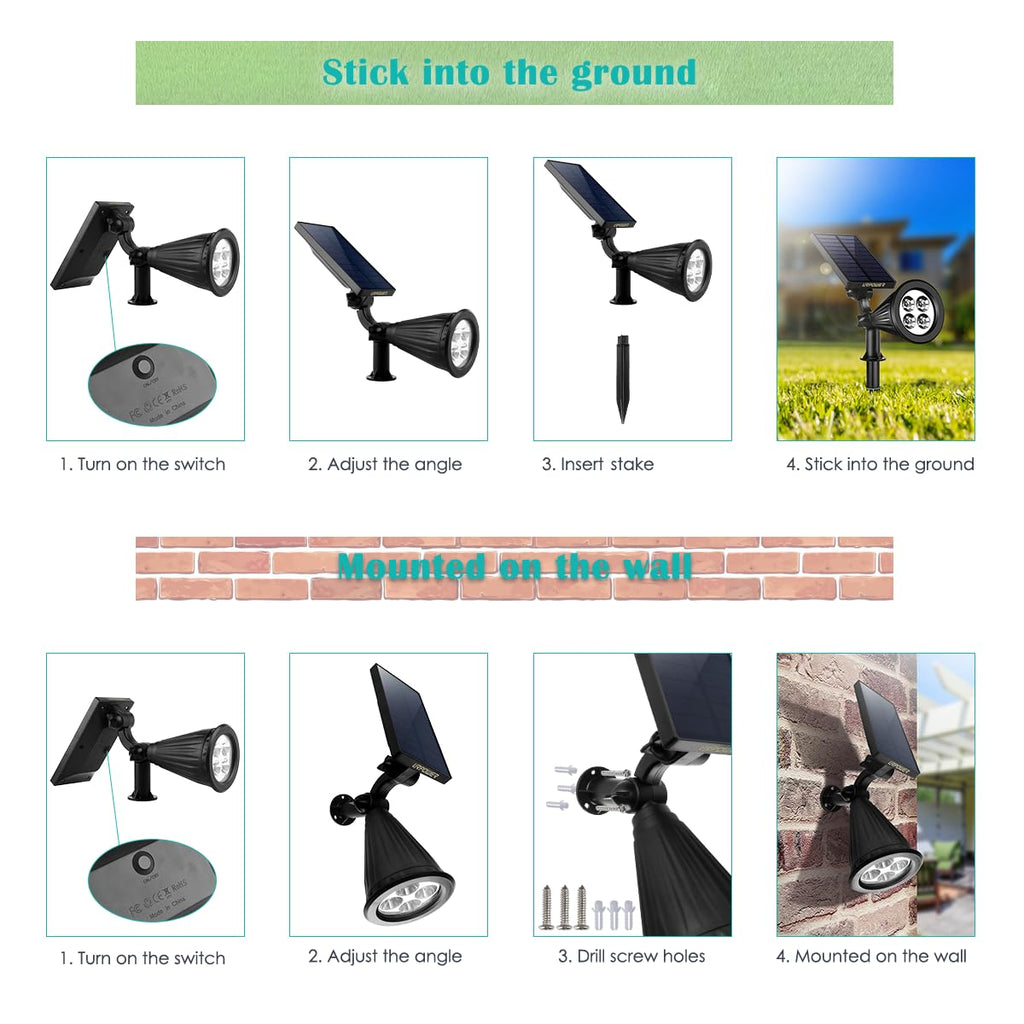 Solar Spot Lights Outdoor Adjustable Spotlights, 6 Pack Warm White