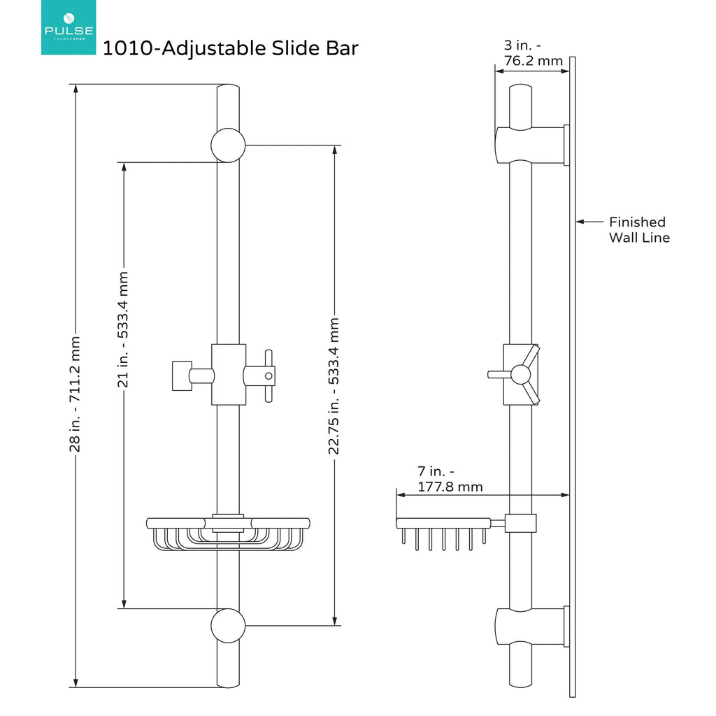Adjustable Slide Bar for Hand Shower with Wire Basket Soap Dish, Polished Chrome