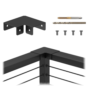 Handrail Connector Fittings, Black Powder Coated Aluminum 90 Degree Sleeve for Deck Stair Cable Railing Rectangular